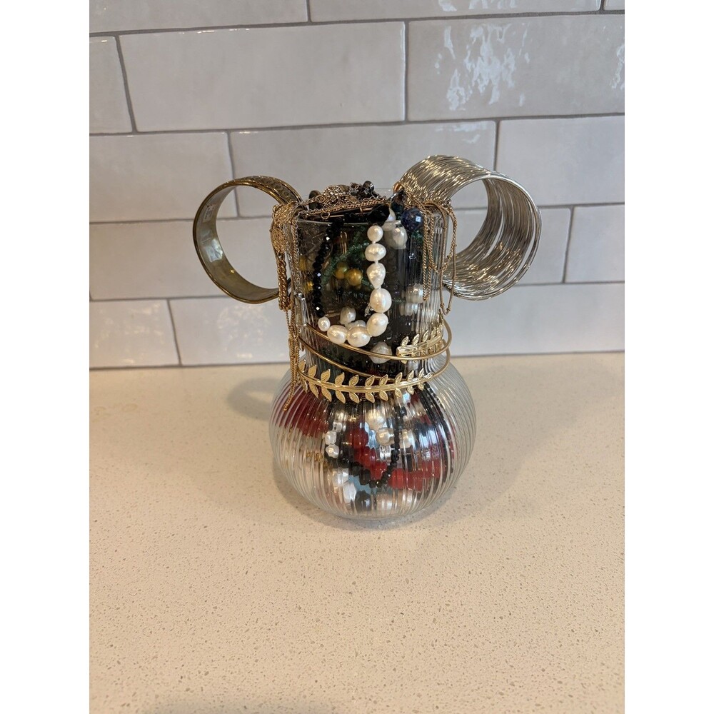 Vtg Mystery Jewelry Jar VTG Vase Mixed Metal Gold & Silver Tone